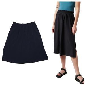Athleta Savannah Skirt Black Midi Side Slit Stretch Waistband Womens Size 1X